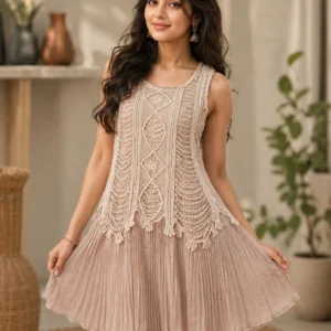 elegant blush lace pleated kurti
