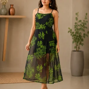 neo dragon sheer midi dress