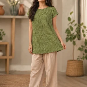olive green textured tunic top