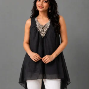 sleeveless chiffon high low top
