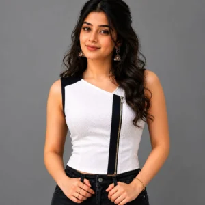 asymmetrical zip crop top