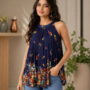 Home midnight bloom pleated floral top