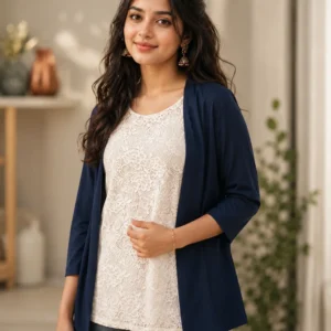 navy blue shrug style lace top for women