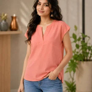 coral pink v neck cap sleeve top