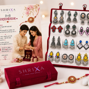 shrixa premium velvet jewellery organizer box with 12 pairs oxidised earrings | gift set for women